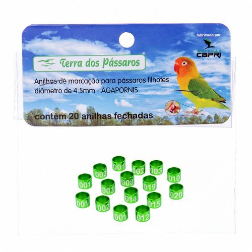 Anilhas Fechadas para Marcação - 4.5 mm - Agapornis - 20 un. - Verde - imagem 1