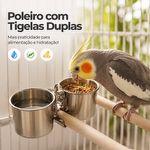 Poleiro para pássaro de madeira e aço inox com tigela dupla 25cm - imagem 6