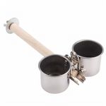 Poleiro para pássaro de madeira e aço inox com tigela dupla 25cm