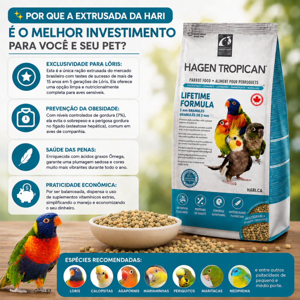 Hari - Extrusada Tropican LT2 - Pequenos e Médios Psitacídeos - Bit 2mm - 820g - imagem 9